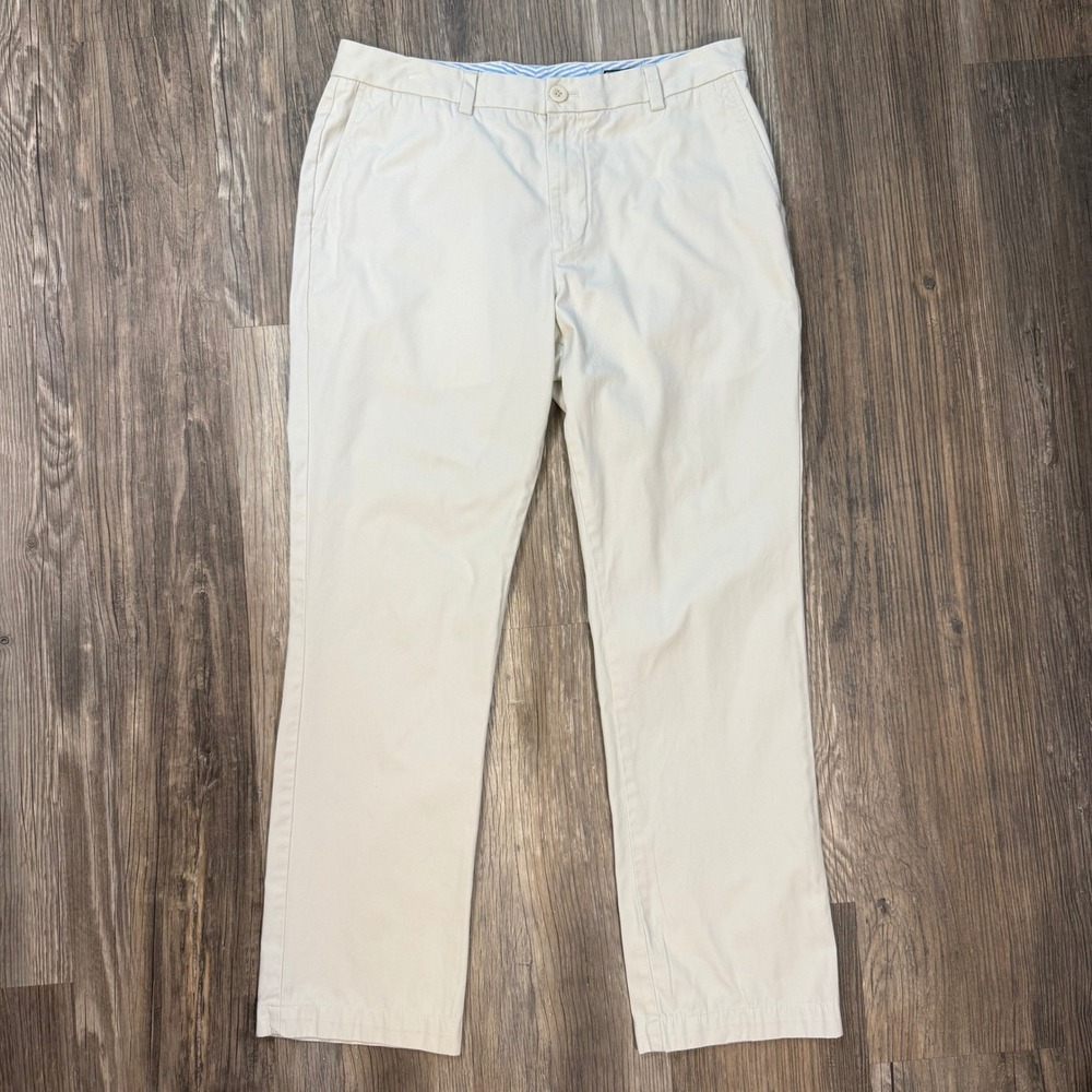 Vineyard Vines Mens Breaker Pants 34x29.5 Stone Khaki Cotton Chinos ALTERED HEM